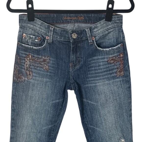 American Eagle Womens Vintage Stretch Boot Cut Embellished Jeans Sz 2 Petite - Picture 9 of 11